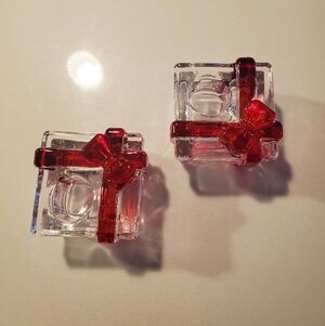 Red Bow Glass Candle Holders